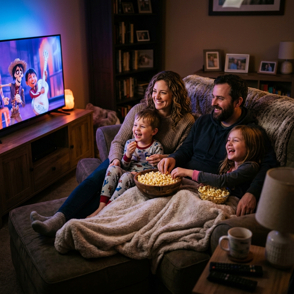 Family watching TV